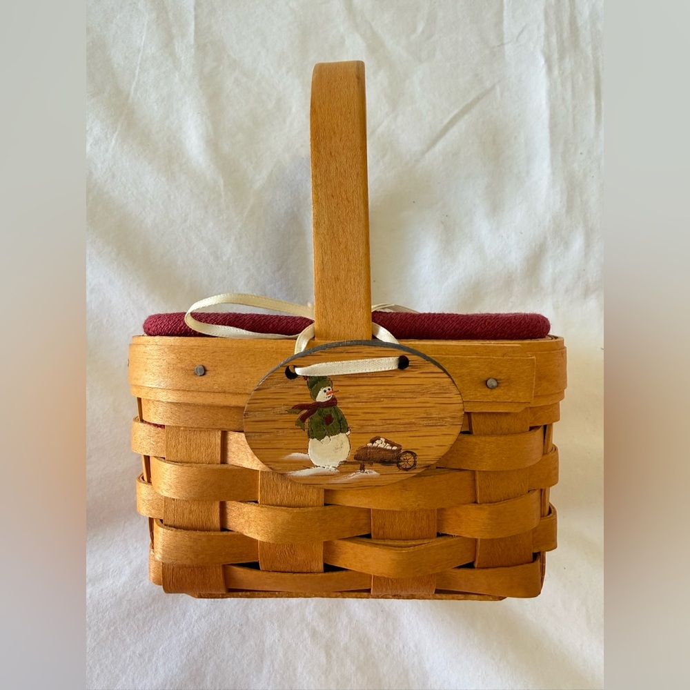 Longaberger | Small 2002 Holiday Snowman Basket | Salt & Pepper Protector Liner